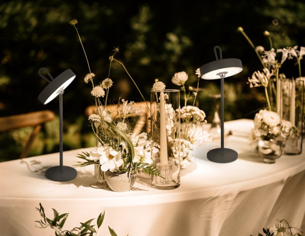 LED battery table lamp magnetic "Ella" for outside and inside, made of metal and plastic in gray, 35 cm high
