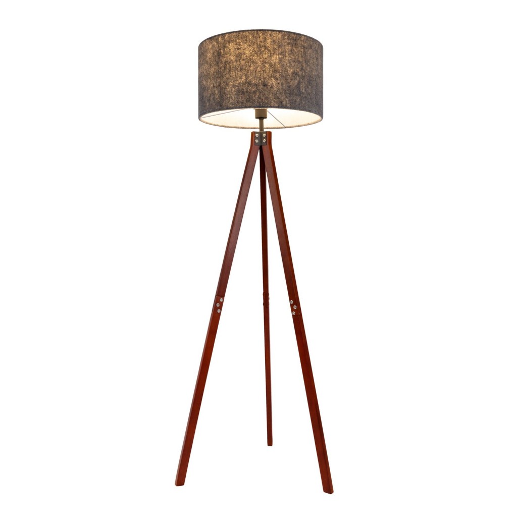 Staande lamp "Filco" Ø Ca. 45 cm, 147 cm hoog, gemaakt van hout en plastic in bruin en grijs, voor E27, voor woonkamer, slaapkamer en eetkamer
