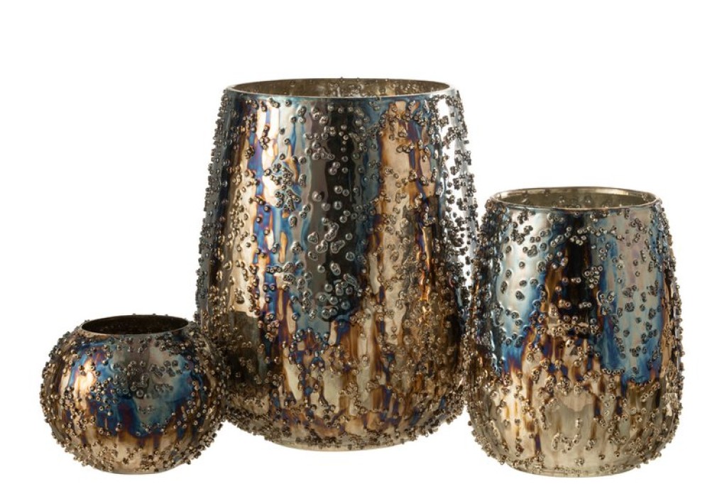 J-Line lantern Lise - glass - brown/gold - large