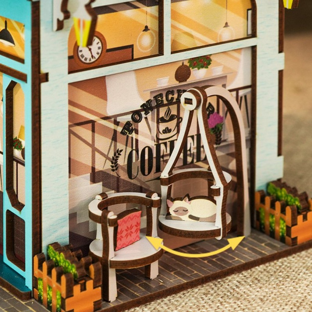 Tone-Cheer DIY 3D Wooden Puzzle Desk Bin, Cape Coffee Shop, TQ181,15x14x23cm