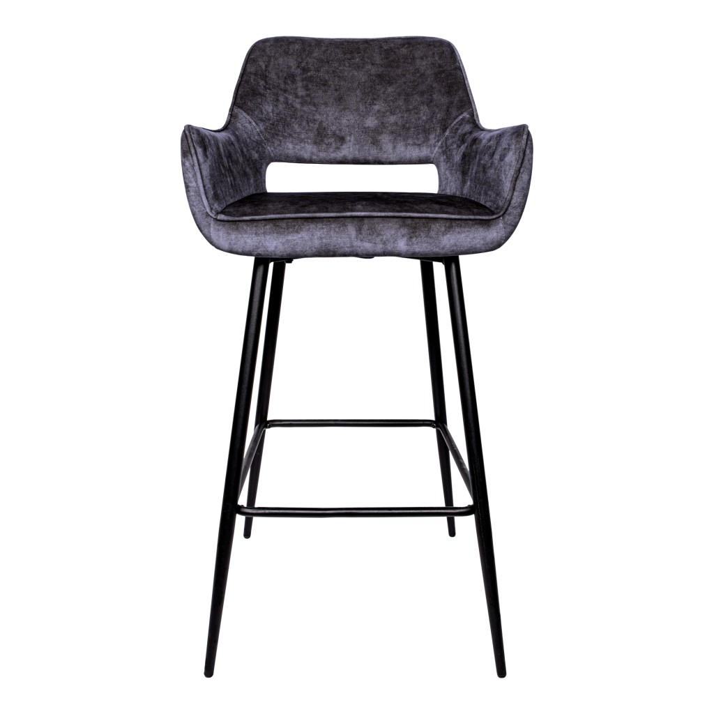 Fallon Velvet Anthracite Bar Stool Black Metal Leg