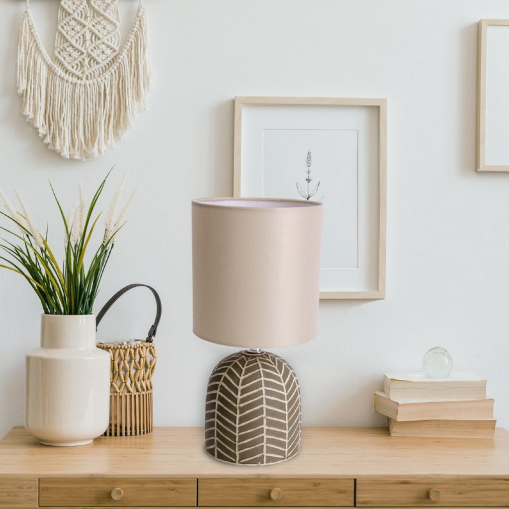 Keramik-Tischleuchte "FOLIO" braun, Tischlampe aus Keramik in Braun, mit E14-Fassung, für Esszimmer, Wohnzimmer, Diele oder Büro, 27,50cm hoch