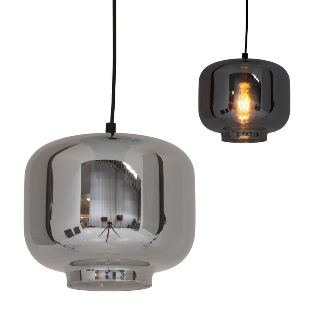 Pendant lamp "Vaso", retro, hanging lamp, metal and smoke glass in anthracite, E27 socket, for dining room, living room, hallway or office, with an Øvon 25 cm