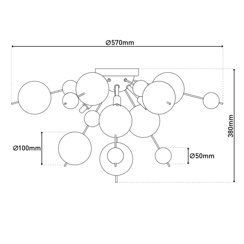 Plafondlamp "explosie" gekleurd gemaakt van metaal en glas, G9 -frames, plafondlamp voor eetkamer, woonkamer, gang of kantoor, Ø57 cm