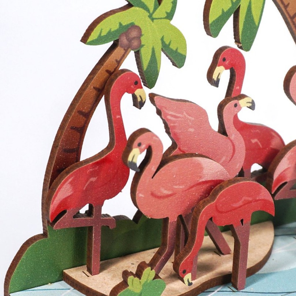 DIY Houten Puzzel Kalender, Pink Flamingos, Tone-Cheer, TQ001, 10,4x8,9x13,5cm