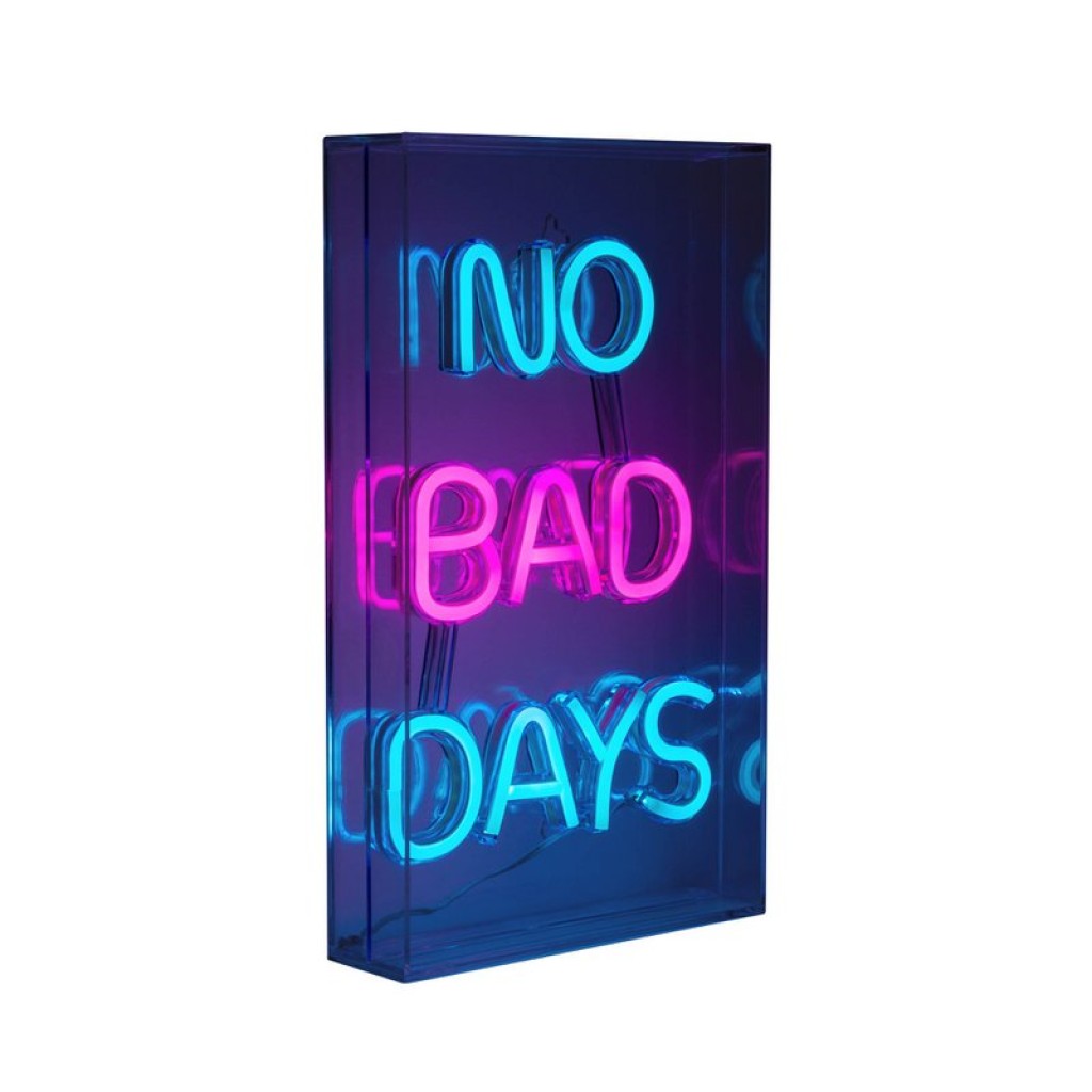 LED font light "No Bad Days" decoration for inside 30 x 18 cm, in blue and magenta-red