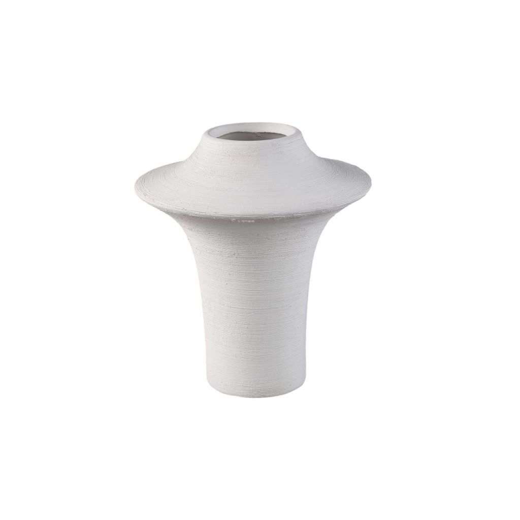 Rinder White Matt Ceramic Wide Ring Vase High S