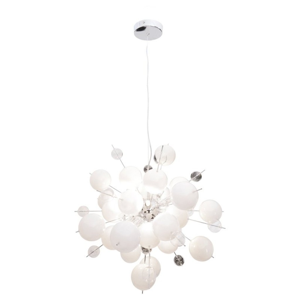 Pendant lamp "explosion" white made of metal and glass, G9 versions, for dining room, living room, hallway or office, hanging lamp Øca 65 cm