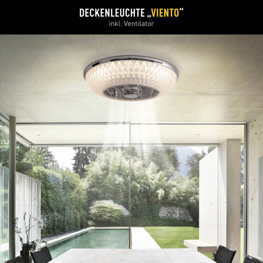 LED ceiling light "Viento" with fan, made of metal and plastic, with integrated LEDs, lighting for living rooms or office