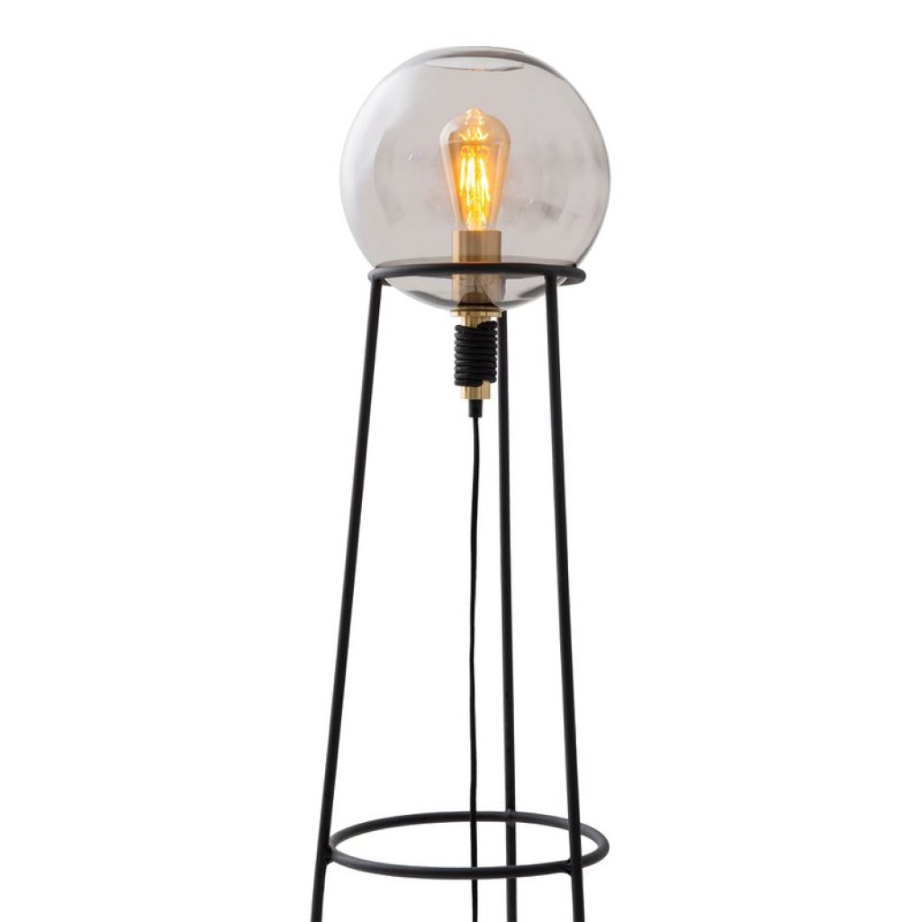 Stacking lamp "Stelo", modern floor lamp made of black metal and smoke glass, E27 socket, 128.5 cm high, for dining room, living room, hallway or office,