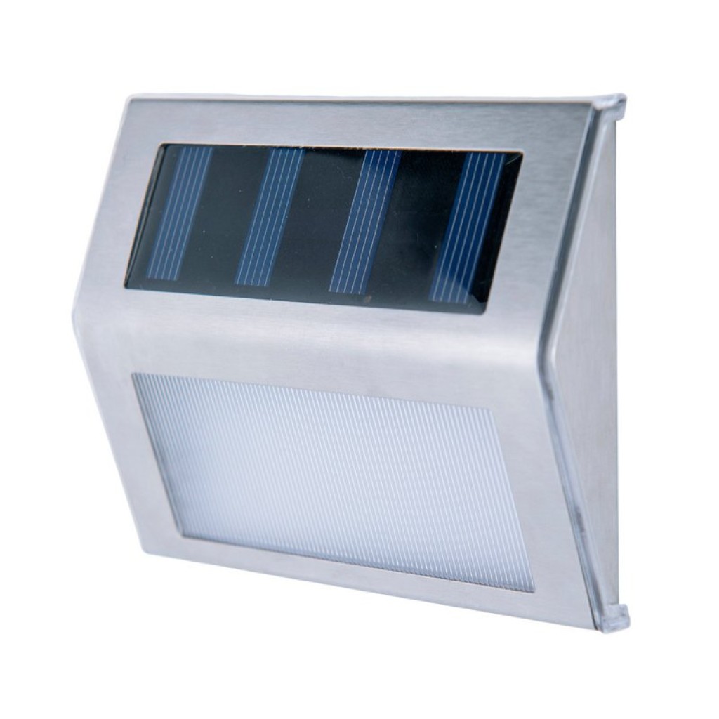 4 Set LED solar outer light, for outside, wall lamp-metal and plastic in steel-blank, with integrated LED