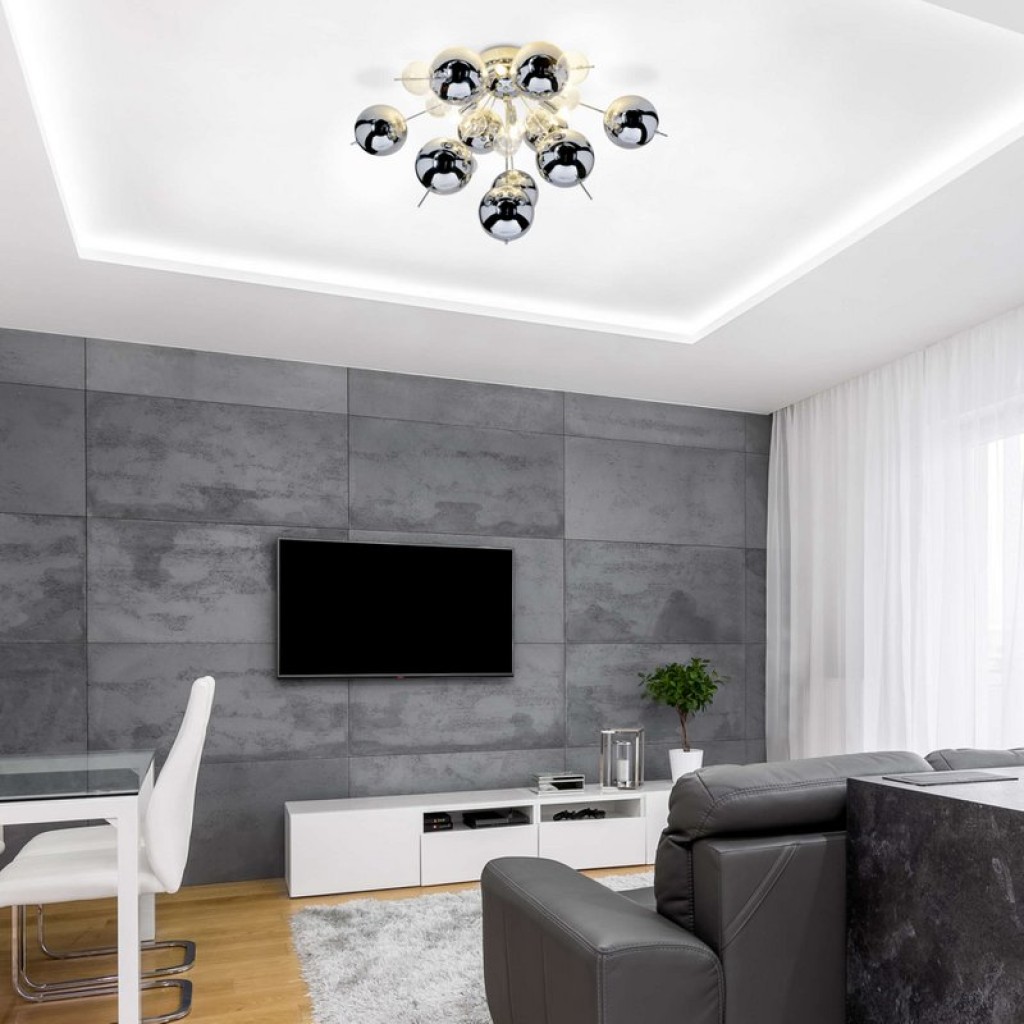 Ceiling lamp "explosion" chrome made of metal and glass, G9 versions, ceiling lamp for dining room, living room, hallway or office, Ø57 cm