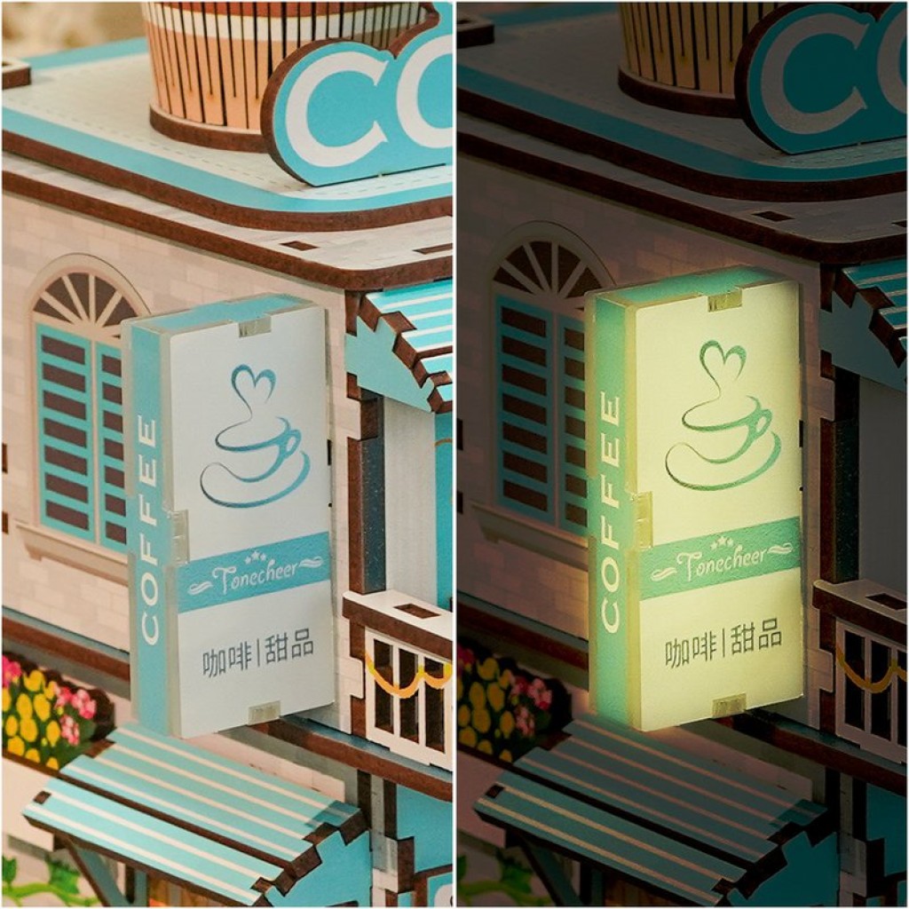Tone-Cheer DIY 3D Wooden Puzzle Desk Bin, Cape Coffee Shop, TQ181,15x14x23cm