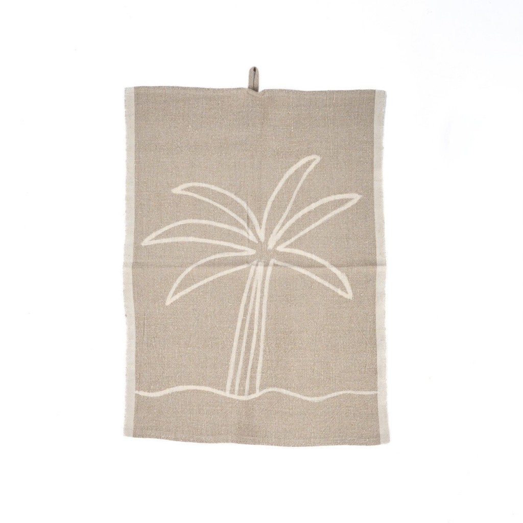De Linnen Palmboom Keukenhanddoek - Natuurlijk Wit - 50x70