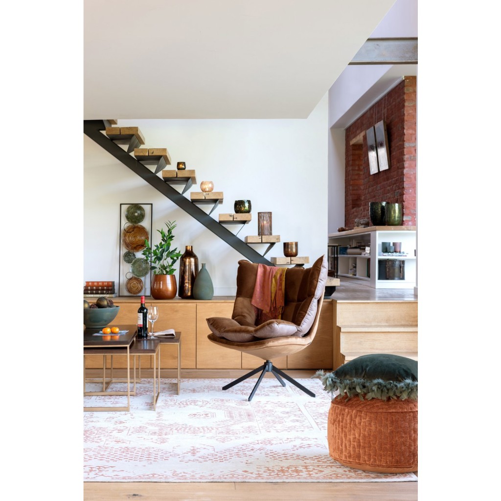 J-Line Stoel Relax Kussen Op Frame Textiel/Metaal Bruin