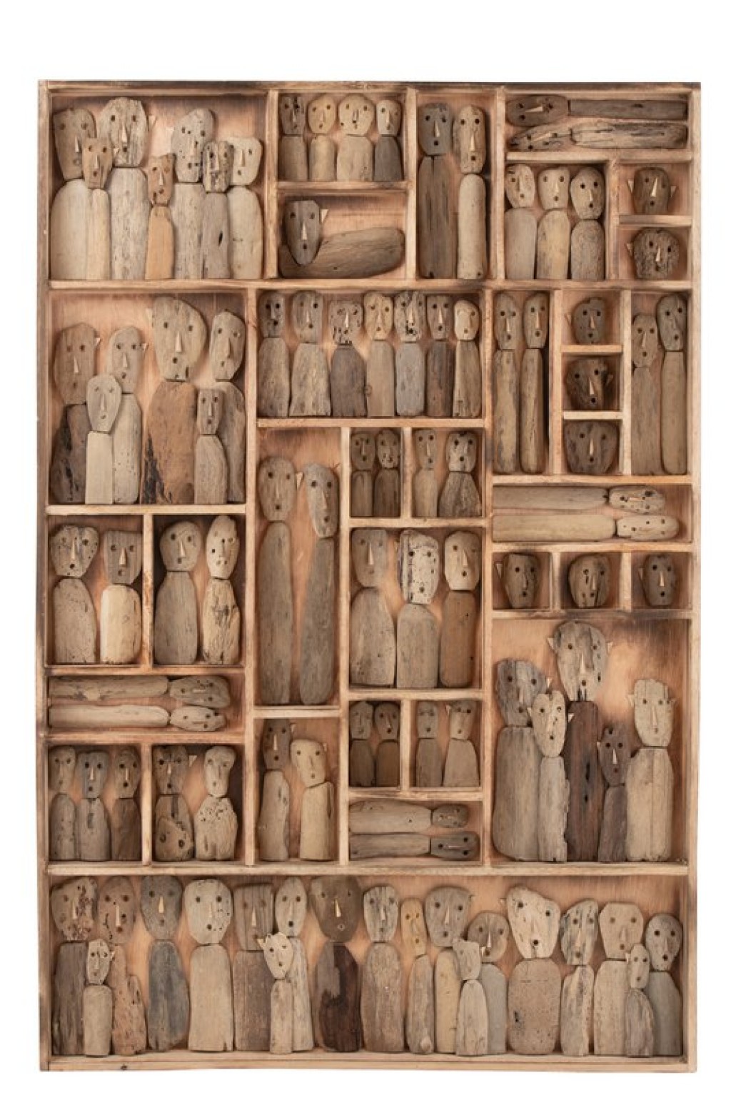 J-Line Wall Decoration Family Masks Boxes Recycled Wood Natural Large