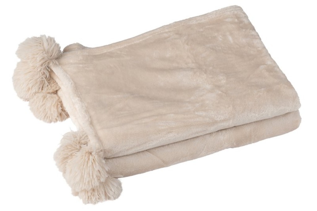 J-Line Plaid Pompom - polyester - light beige - 170 x 130 cm