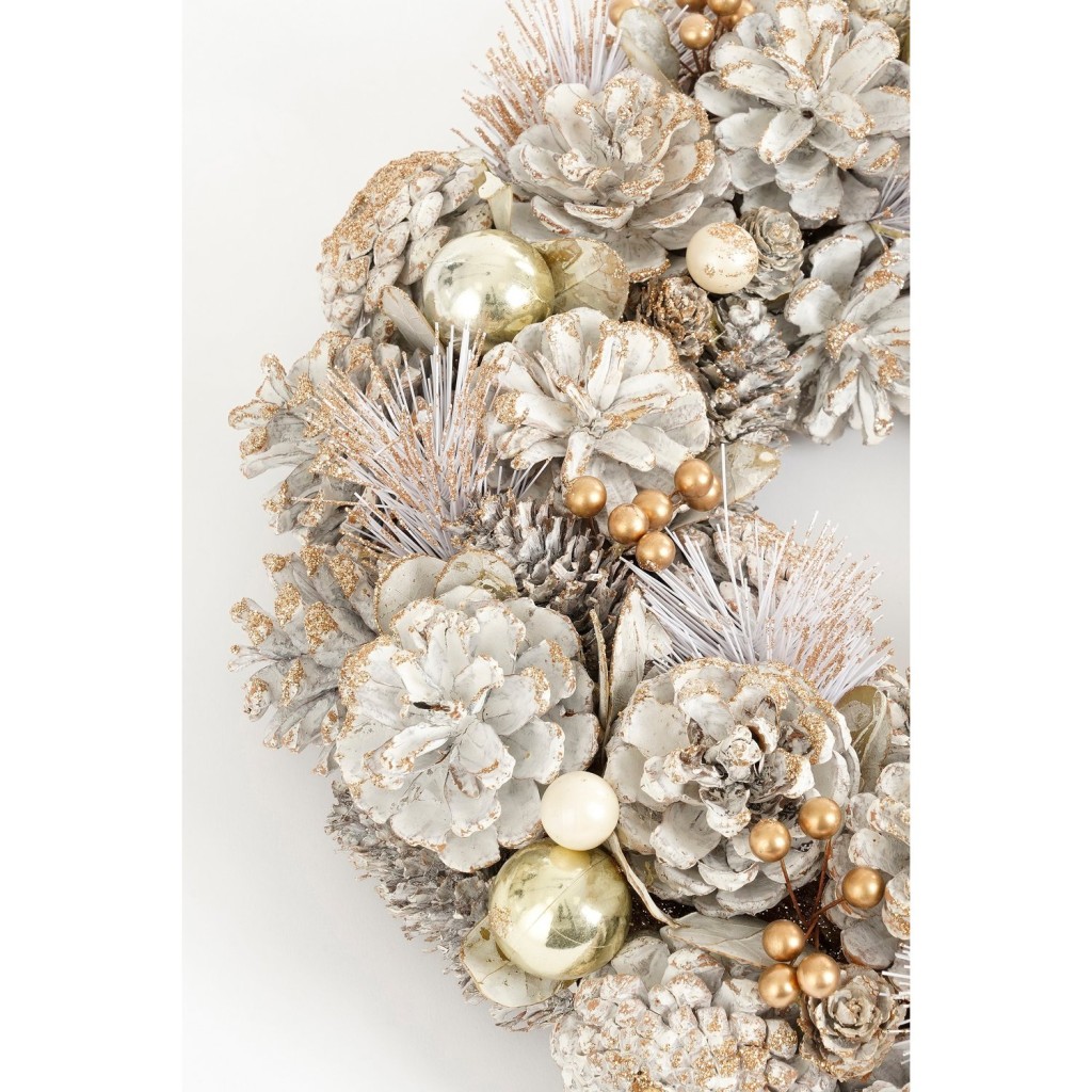 Hanley Kerstkrans met Dennenappels - H9 x Ø34 cm - Wit