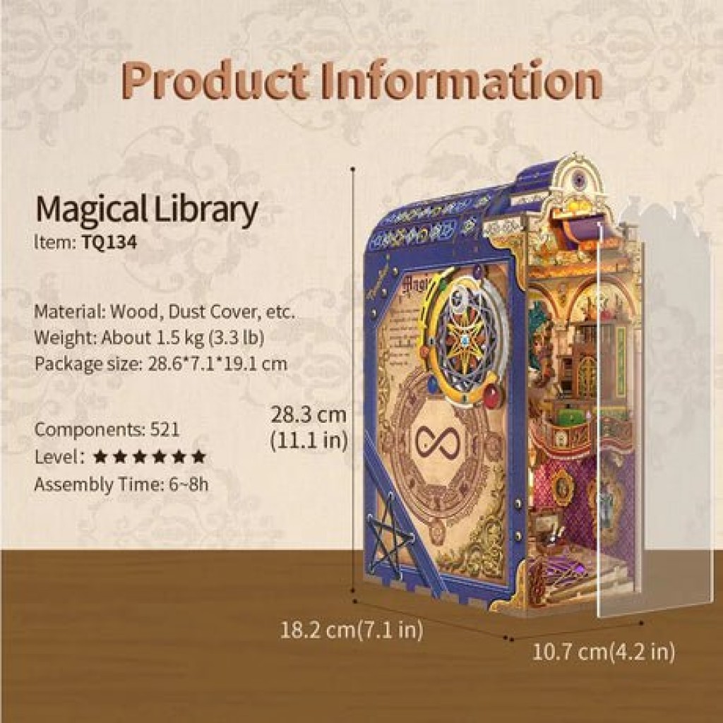 Tonecheer, DIY Book Nook, Magical Library Bookend, TQ134, 18,2x10,7x28,3cm
