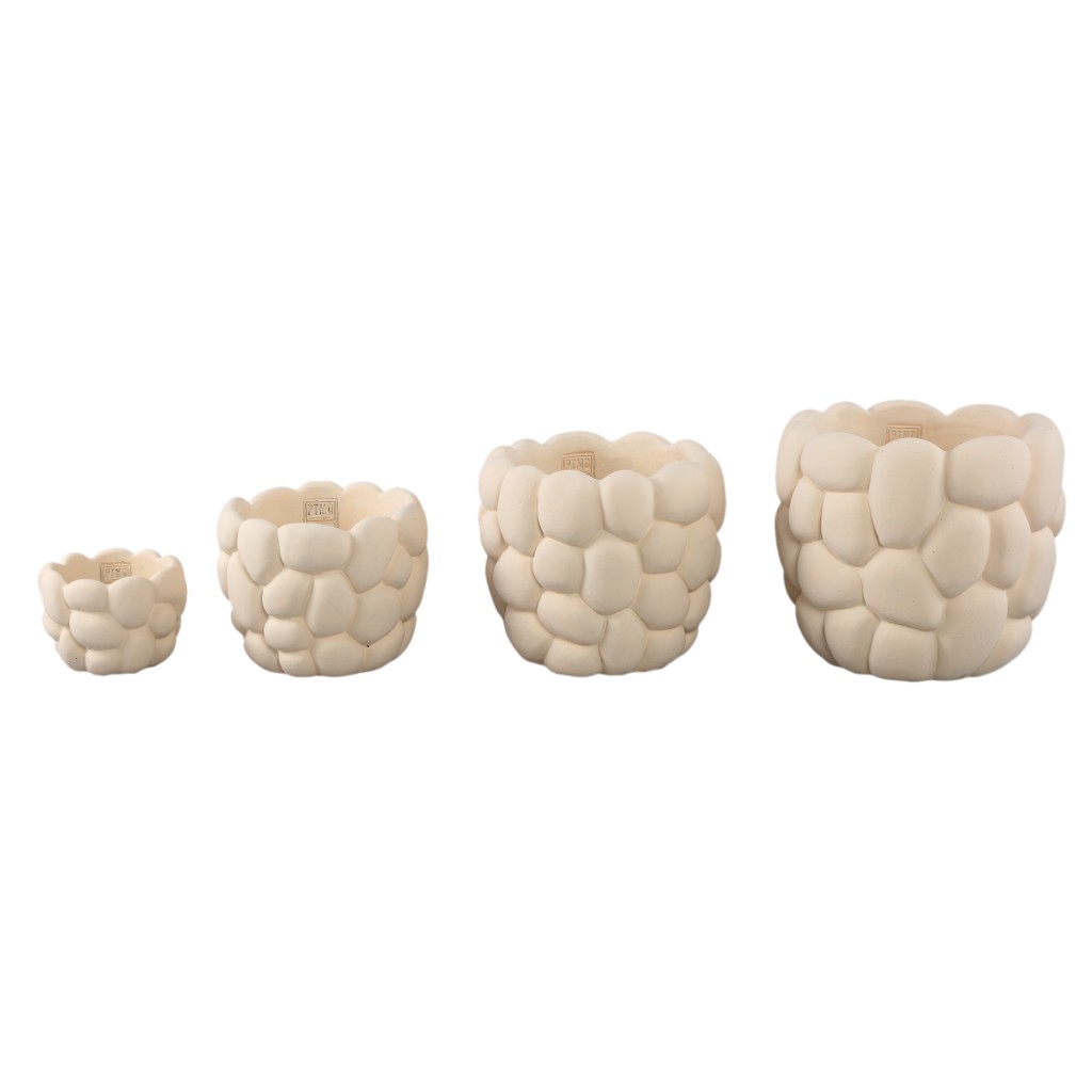 Mikay White Cement Round Smooth Rock Pattern Pot L