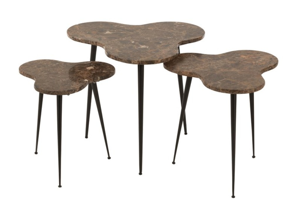 J-Line side table - marble/metal - brown/black - 3 pieces
