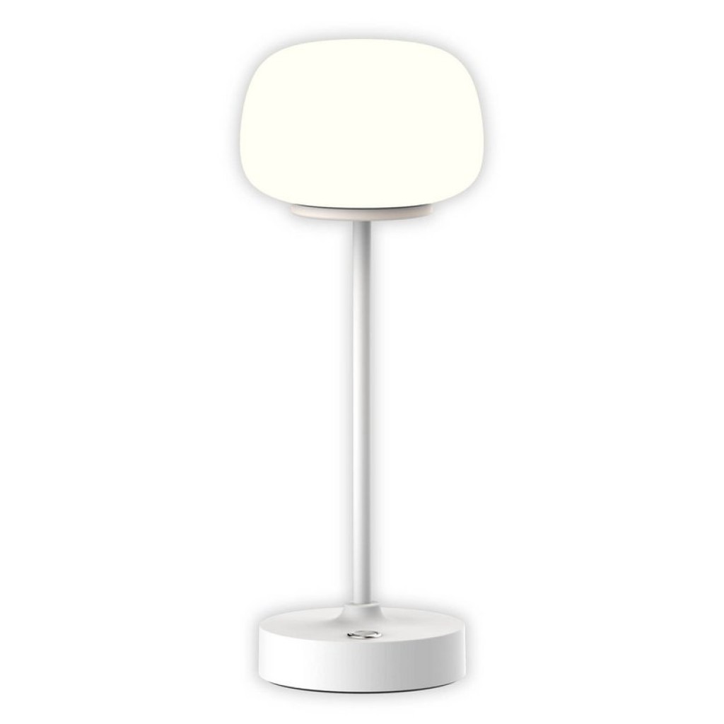 LED battery/ table lamp "Pina" 30 cm high, made of metal (white) and glass (white), integrated LEDs, warm white