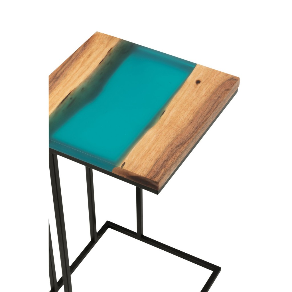 J-Line bijzettafel Vierkant - hout/epoxyhars - naturel/blauw