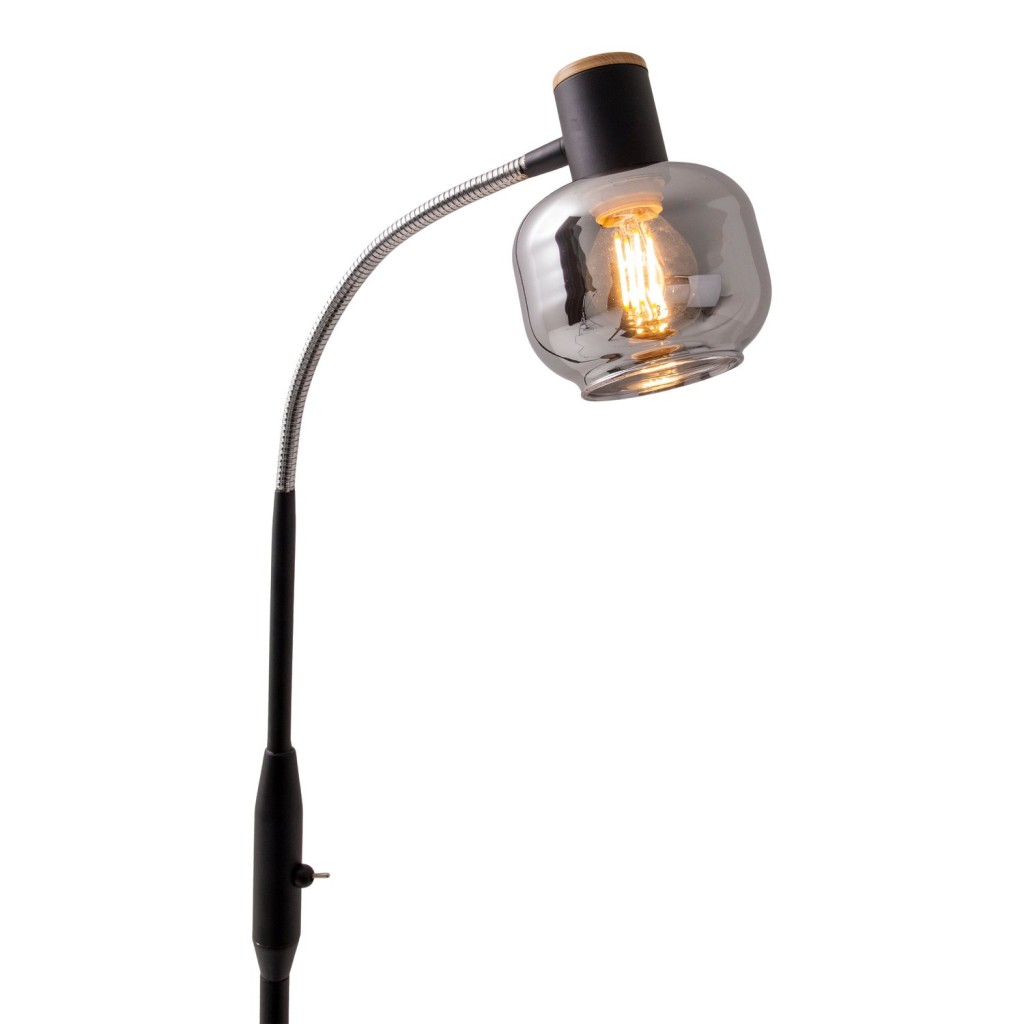 Glas-stand-lamp "Fumoso", vloerlamp gemaakt van metaal en glas in zwart, met E14-aansluiting, voor eetkamer, woonkamer, hal of kantoor, vloerlamp binnen, 150 cm hoog.