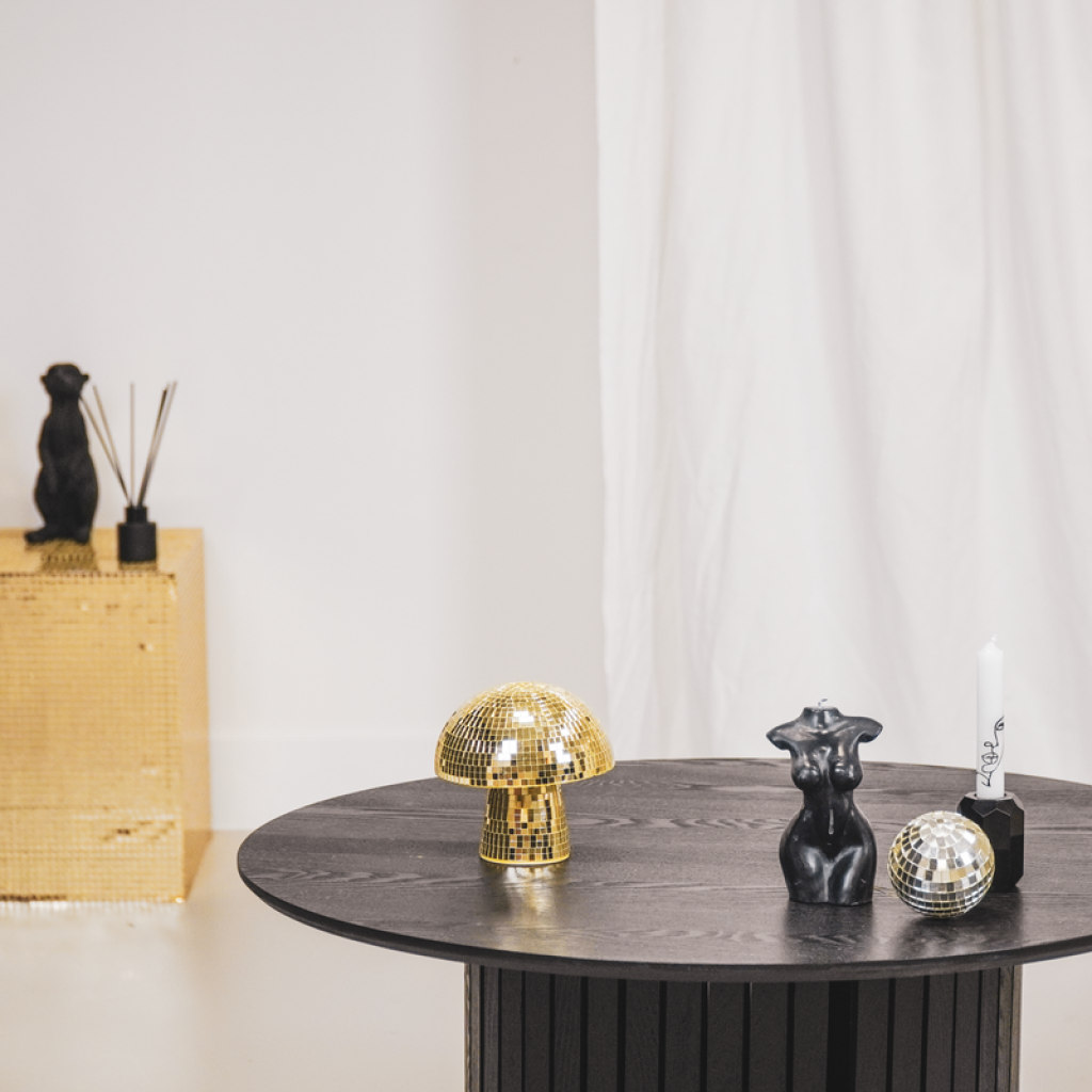 Ornament - Disco -Mushroom - Glass -Gold - 14x14x14cm