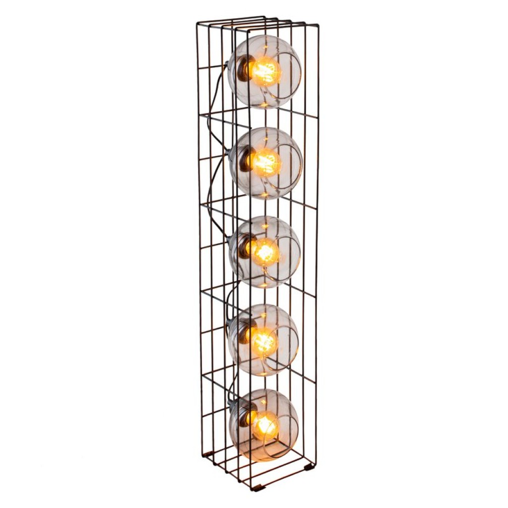 Glass-standing lamp "Cesta" floor lamp made of black metal wire and tinted glass, with E27 socket, 95 cm high, for dining room, living room, hallway or office,