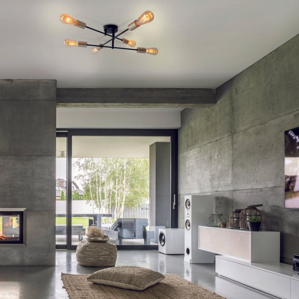 Ceiling light "Modo" 6-flame made of metal in black, versions gold, E27 socket, ceiling lamp for living room, dining room, kitchen, hallway, hallway or office with a Øvon 54.5 cm