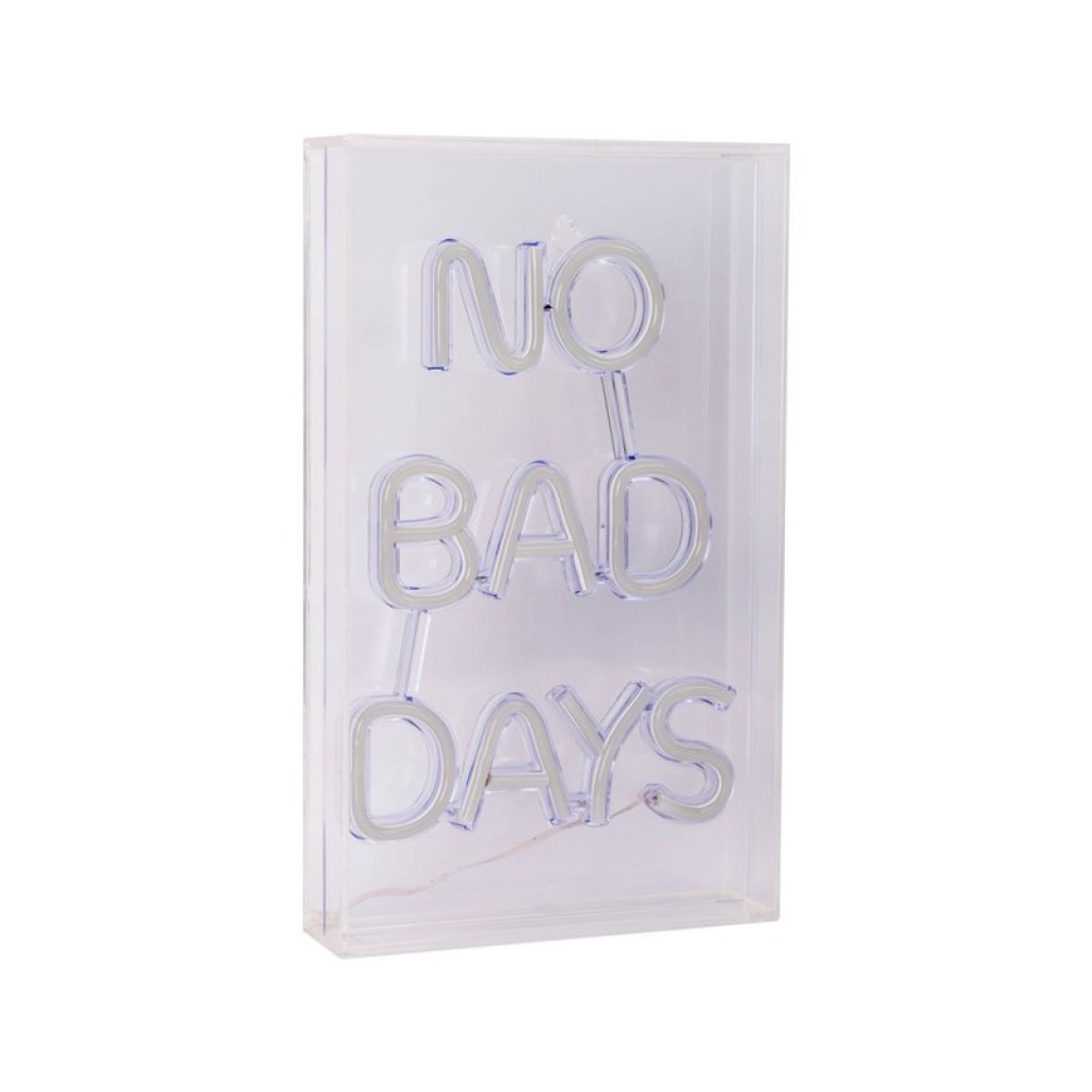 LED font light "No Bad Days" decoration for inside 30 x 18 cm, in blue and magenta-red