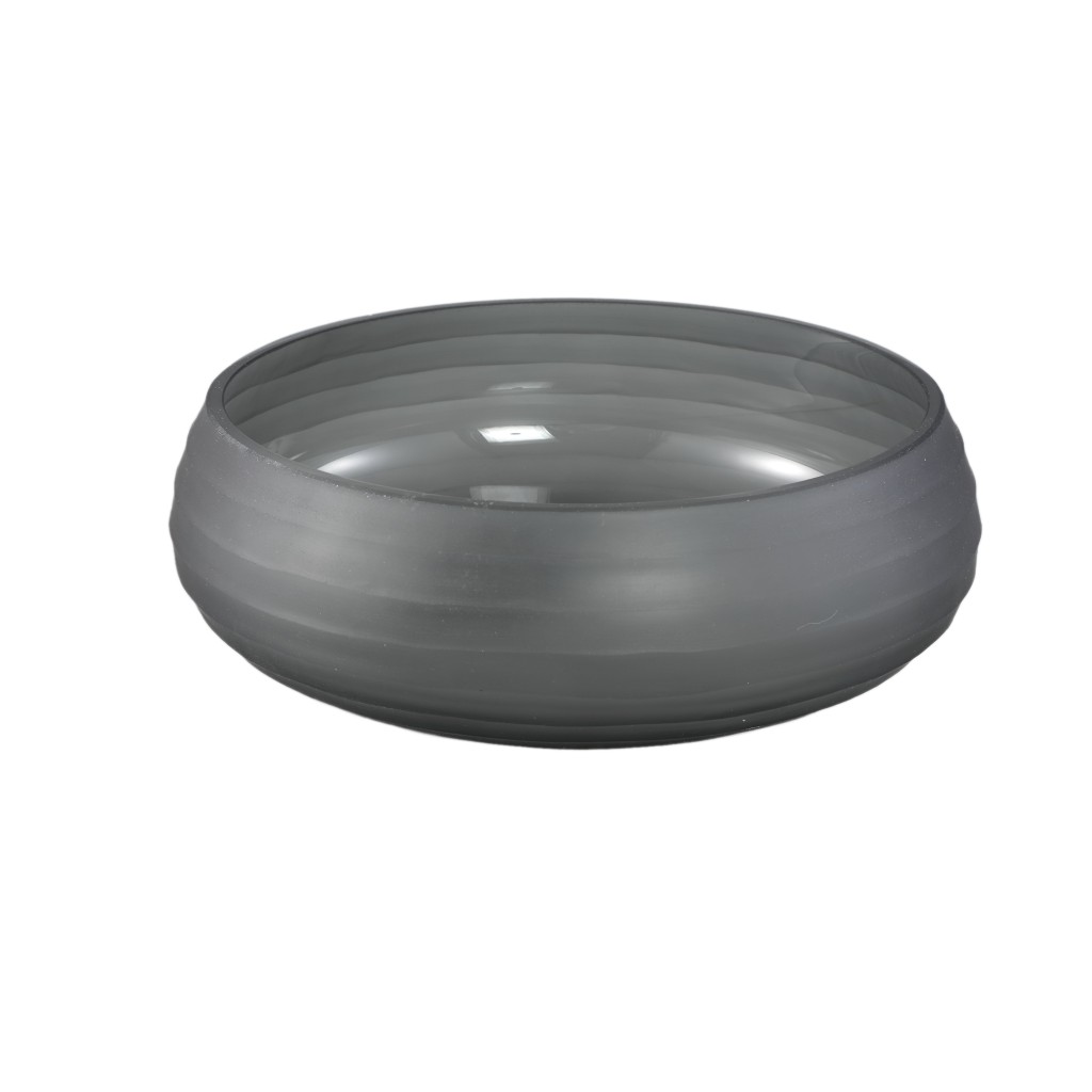 Nadah Grey Bowl Shaped Ribbed Glass Vase