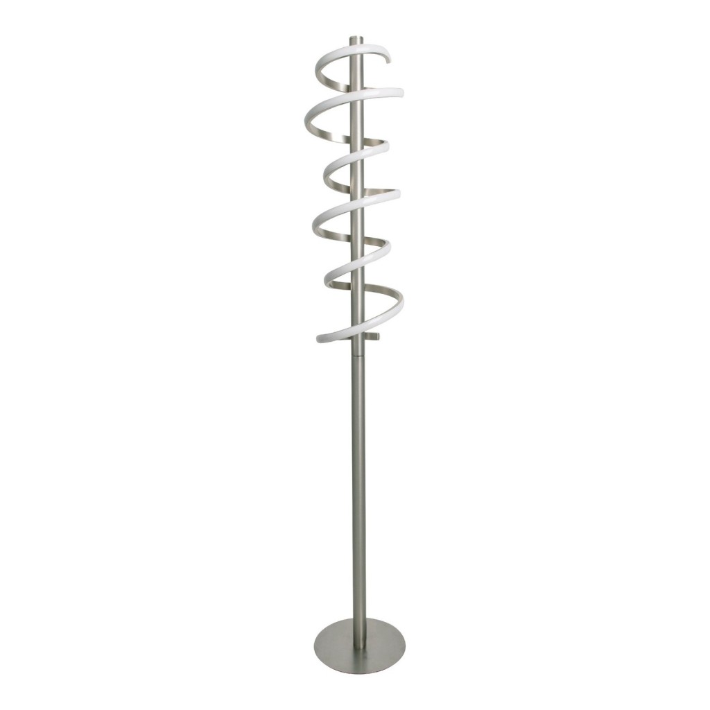LED staande lamp "Belleza", moderne vloerlamp gemaakt van metaal en plastic in nikkel mat en wit, met stevig ingebouwde LED's, 140 hoog, verlichting voor woonkamer, eetkamer, slaapkamer of kantoor.