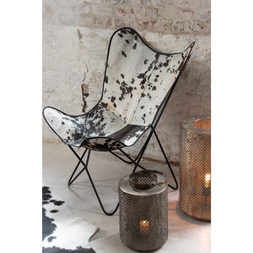 J-Line Lounge stoel - koevel/metaal - wit/zwart