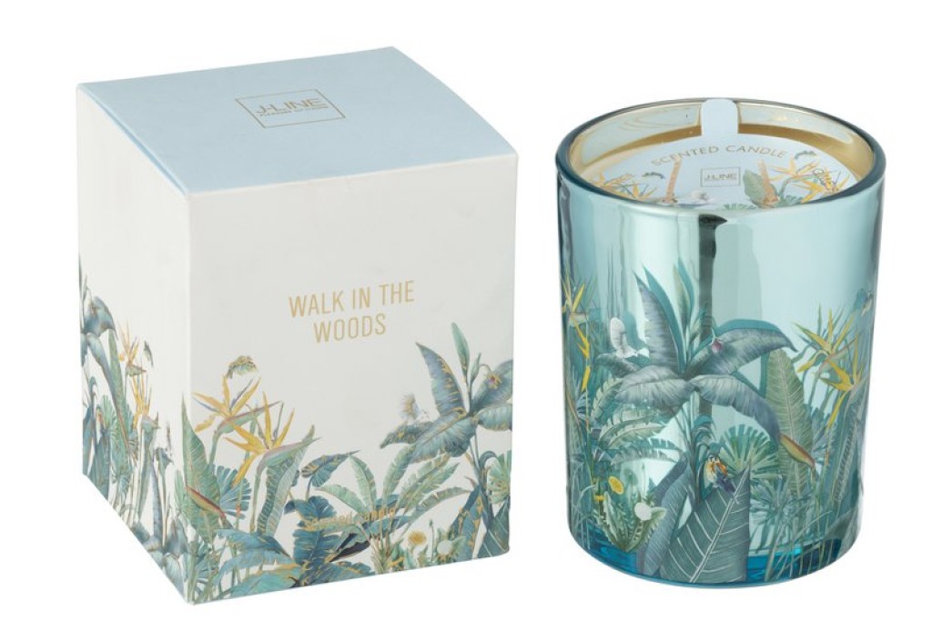 J-Line Scented Candle Walk In The Woods Wax Blue Large-55 Hours