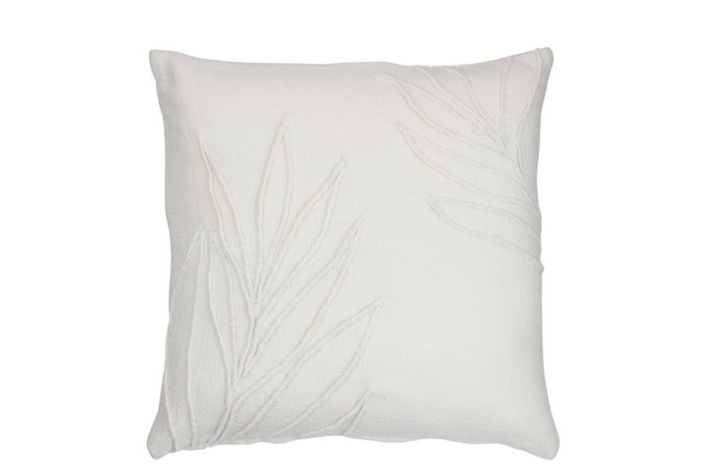 J-Line cushion Leaf Fine Square - polyester - white