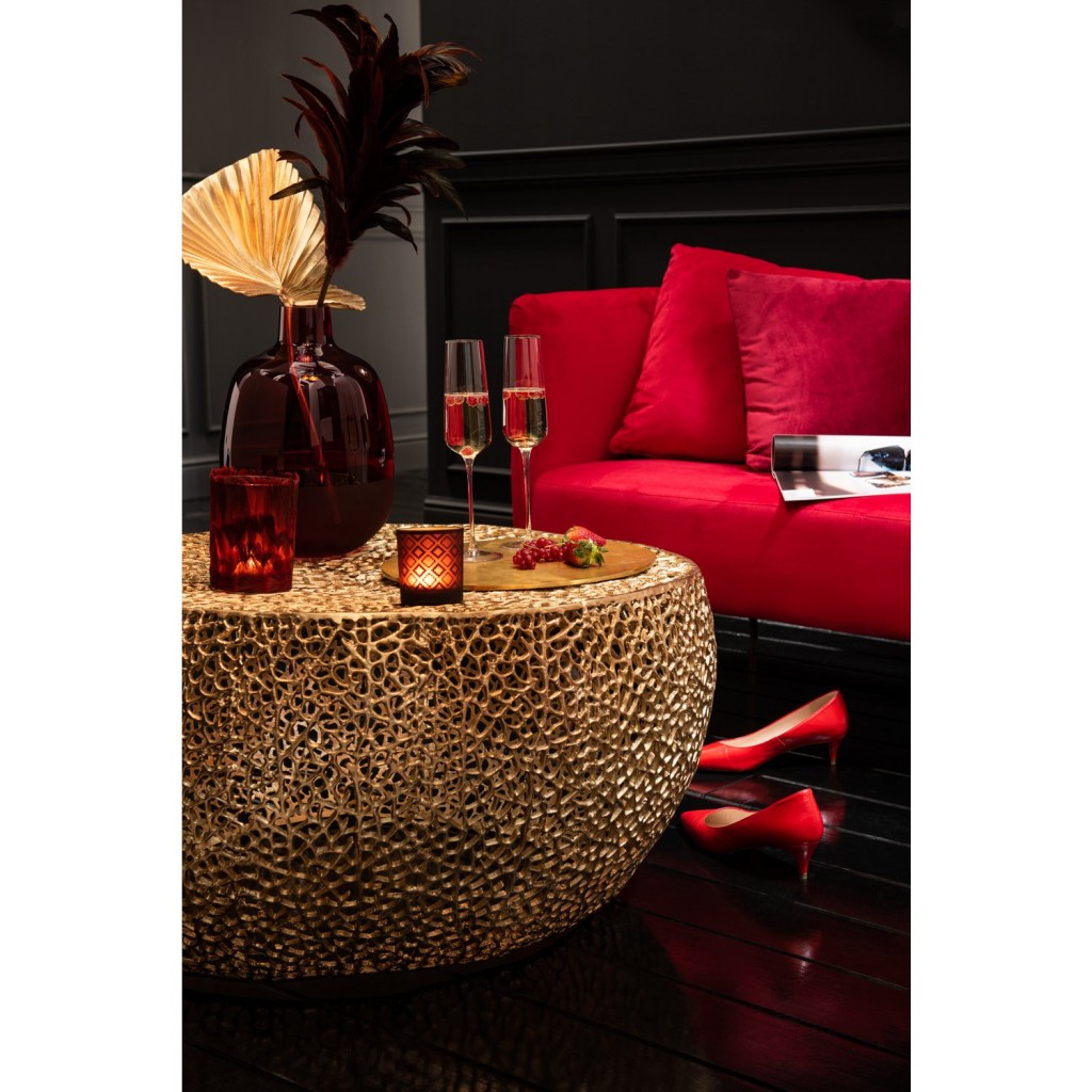 J-Line Salontafel Rond Laag Koraalpatroon Aluminium Goud - 115 x 114 x 31.5 cm