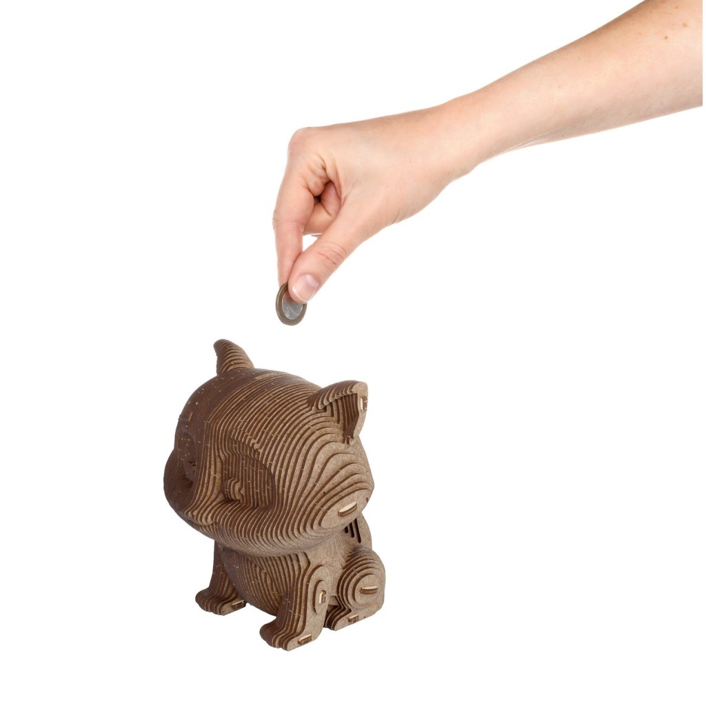 Eco Wood Art (EWA) 3D Houten Bouwset Spaarpot Kat/Cat, 3793, 13,6x12,7x14,1cm