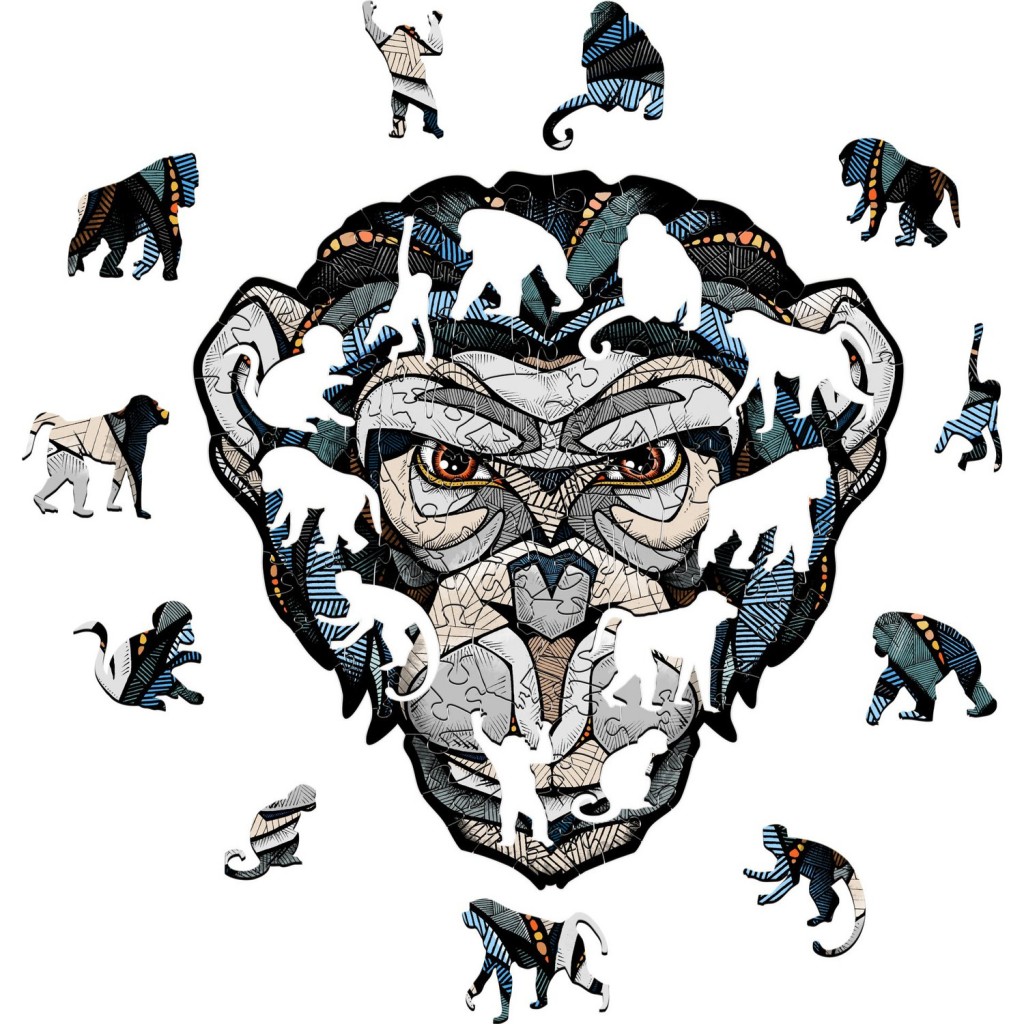 Eco Wood Art (EWA) Houten Legpuzzel Chimpansee/Chimp, 3618, Size M, 28,4x28,1cm