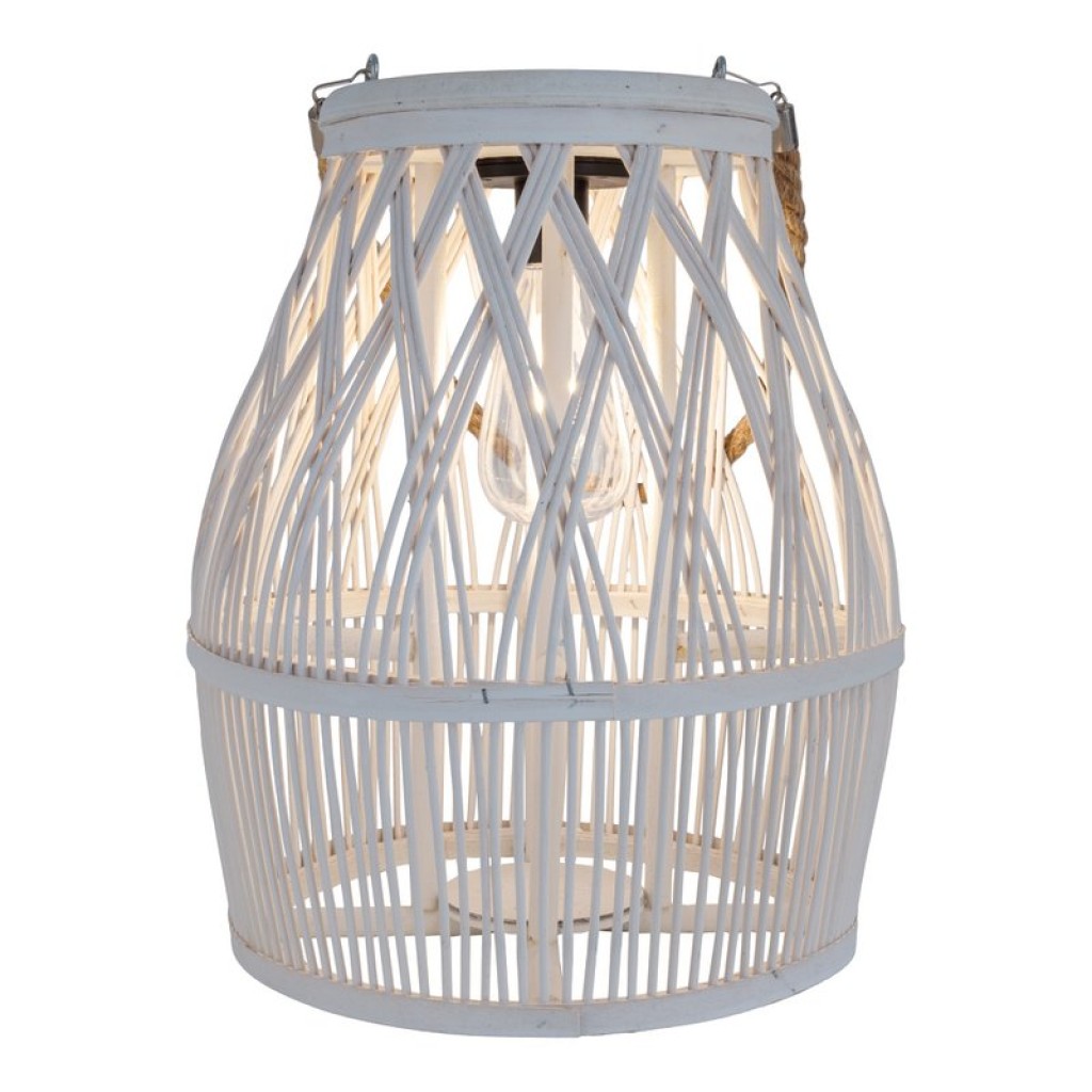 LED Solar-Dekoleuchte "Korbinian" für Garten und Terrasse aus Holz und Rattan in natur, Solar Lampe 34 cm hoch