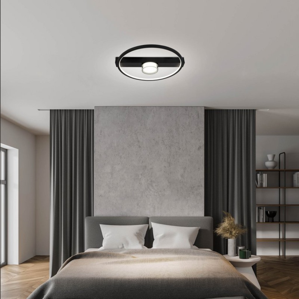LED ceiling light "Cimo" made of black metal and plastic, 40 cm long, dimmable by wall switch