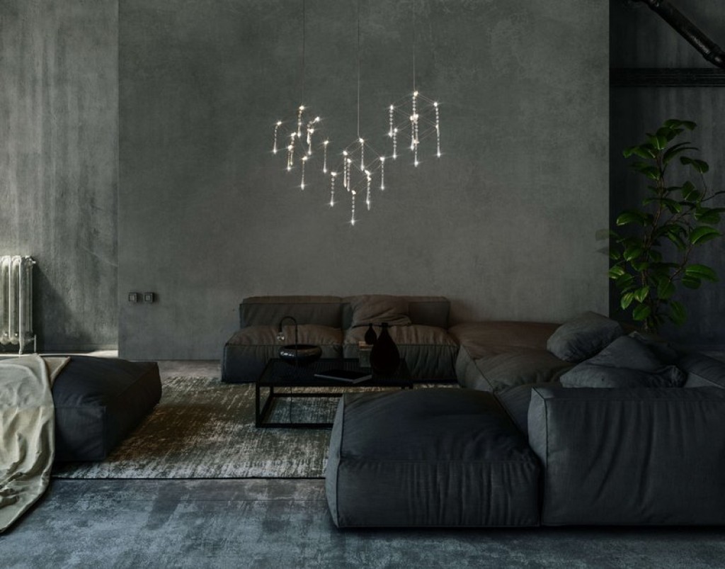 LED pendant lamp "Araneus" metal and plastic in chrome, with firmly built -in LEDs, 80 cm long, lighting for living room, dining room or office