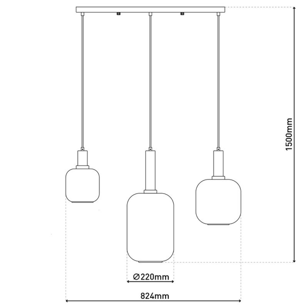 3er Pendelleuchte "FUMO", Pendellampe aus Metall und Glas in Schwarz,, mit E14-Fassung, für Esszimmer, Wohnzimmer, Diele oder Büro, Hängelampe 82 cm lang