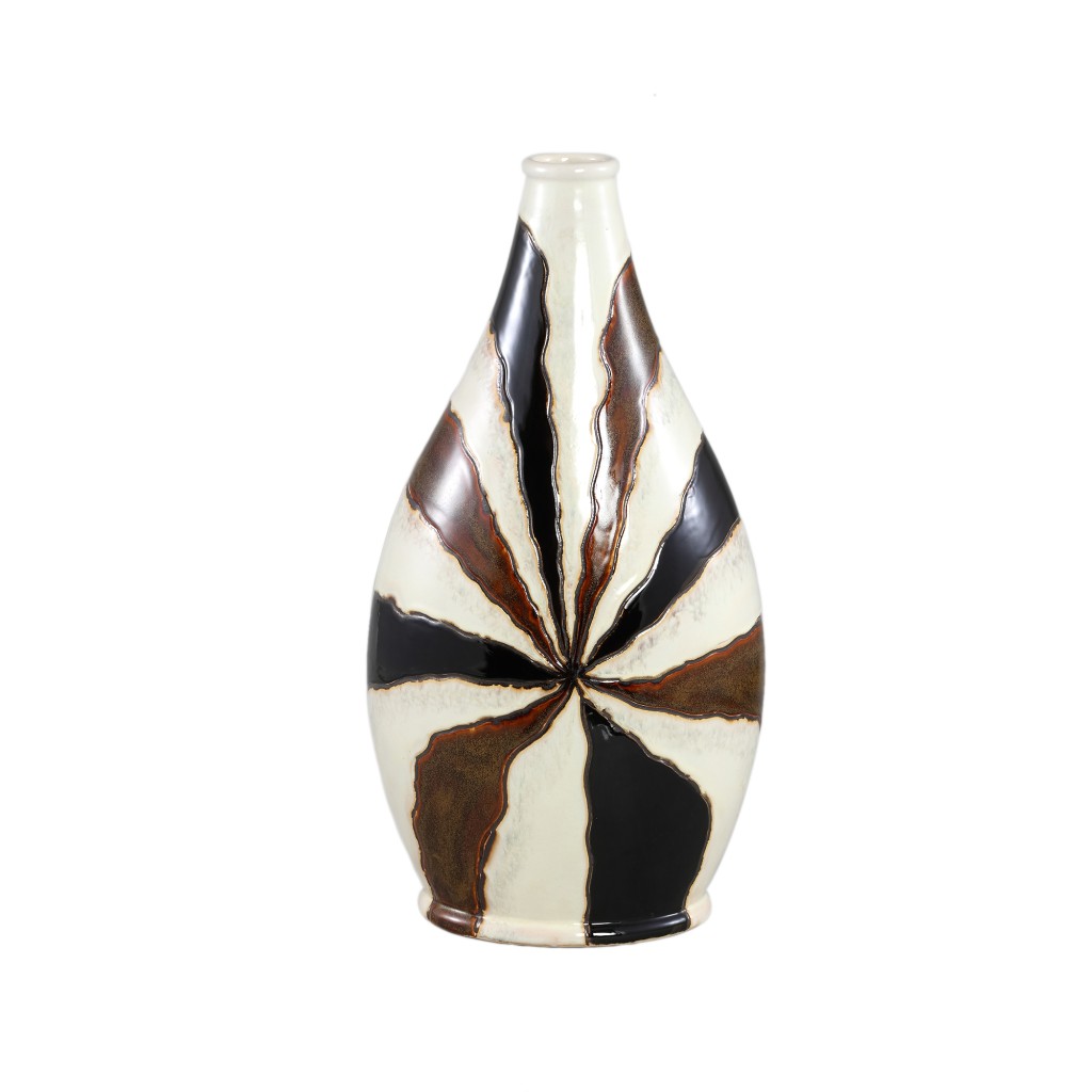 Evelin Dark Brown Oval Ceramic Vase With Lines L