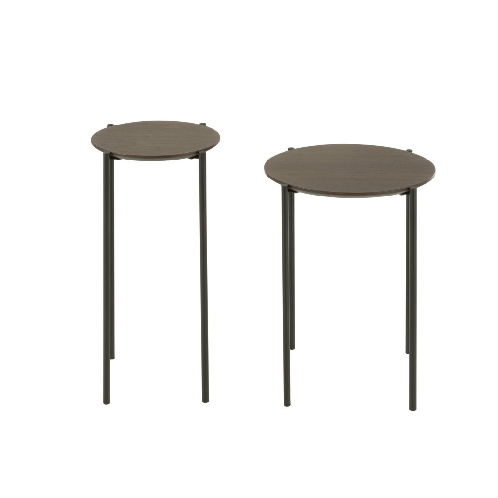 J-Line bijzettafel Rond - hout/metaal - donkerbruin - set van 6