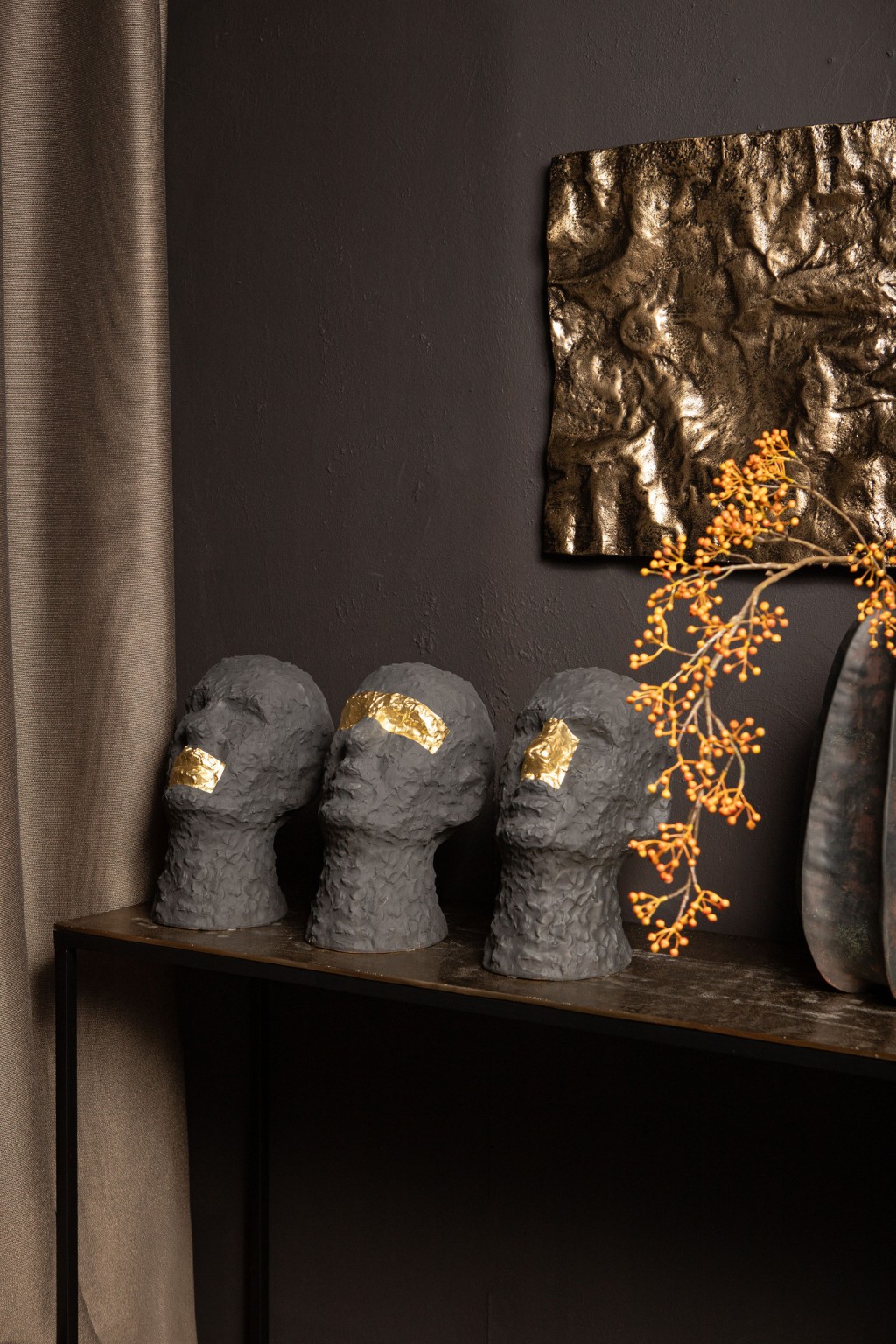 Bertrand Black Ceramic Head Statue With Gold Eyes