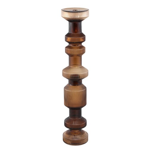 Galinda Brown Ribbed Glass Candle Holder Bulby L