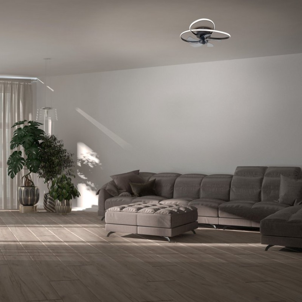 Die moderne LED Deckenleuchte "LECCIO" inklusive Ventilator, Nachtlichtfunktion, Dimmung und Lichttemperatureinstellung ist mit fest verbauten LEDs bestückt und hat einen ungefähren Øvon 58 cm.