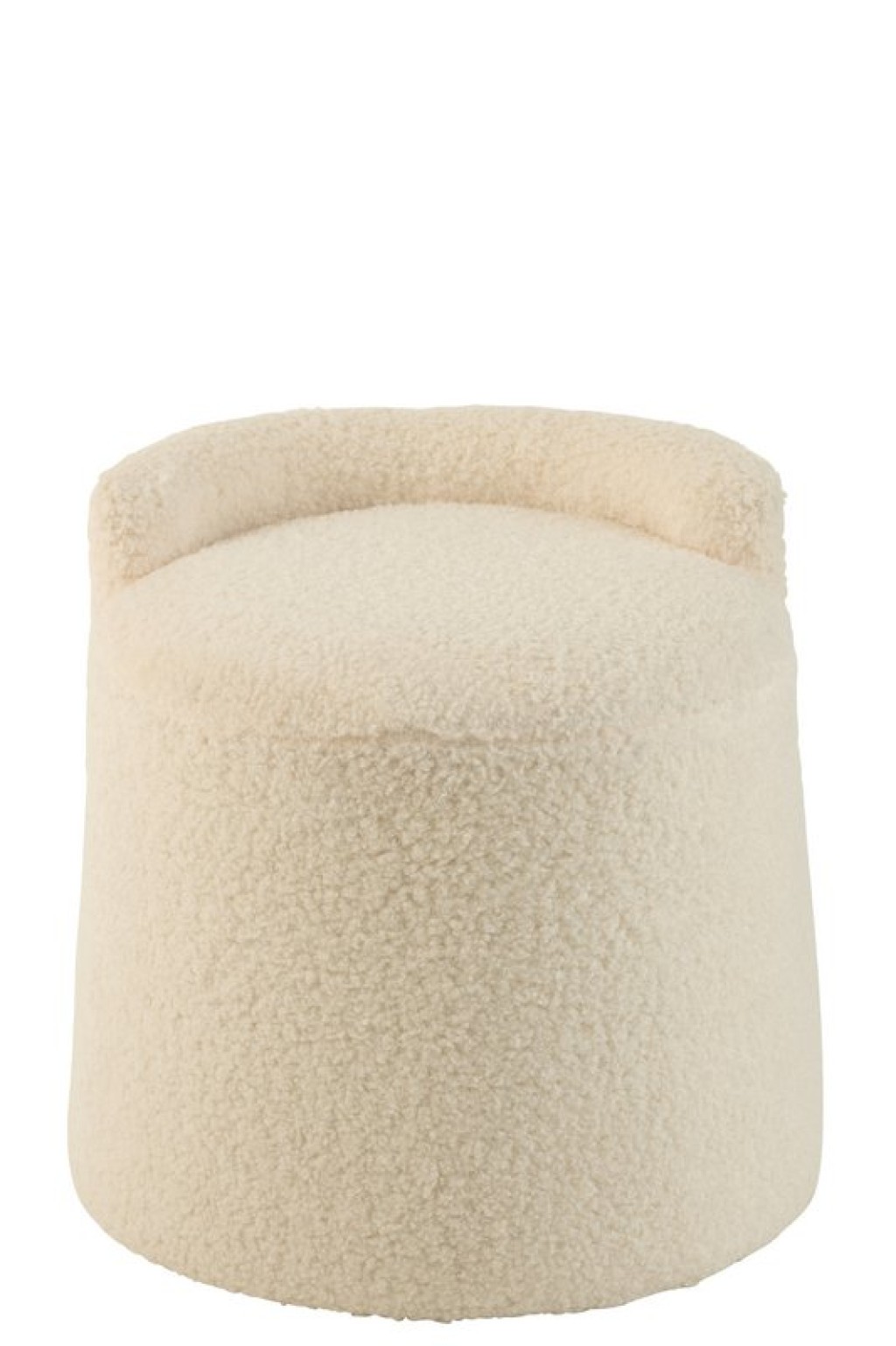 J-Line Poef Teddy Round+Rugleuing Bouclé White